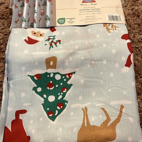Merry & Bright Santa & Reindeer Shower Curtain - Picture 4 of 5